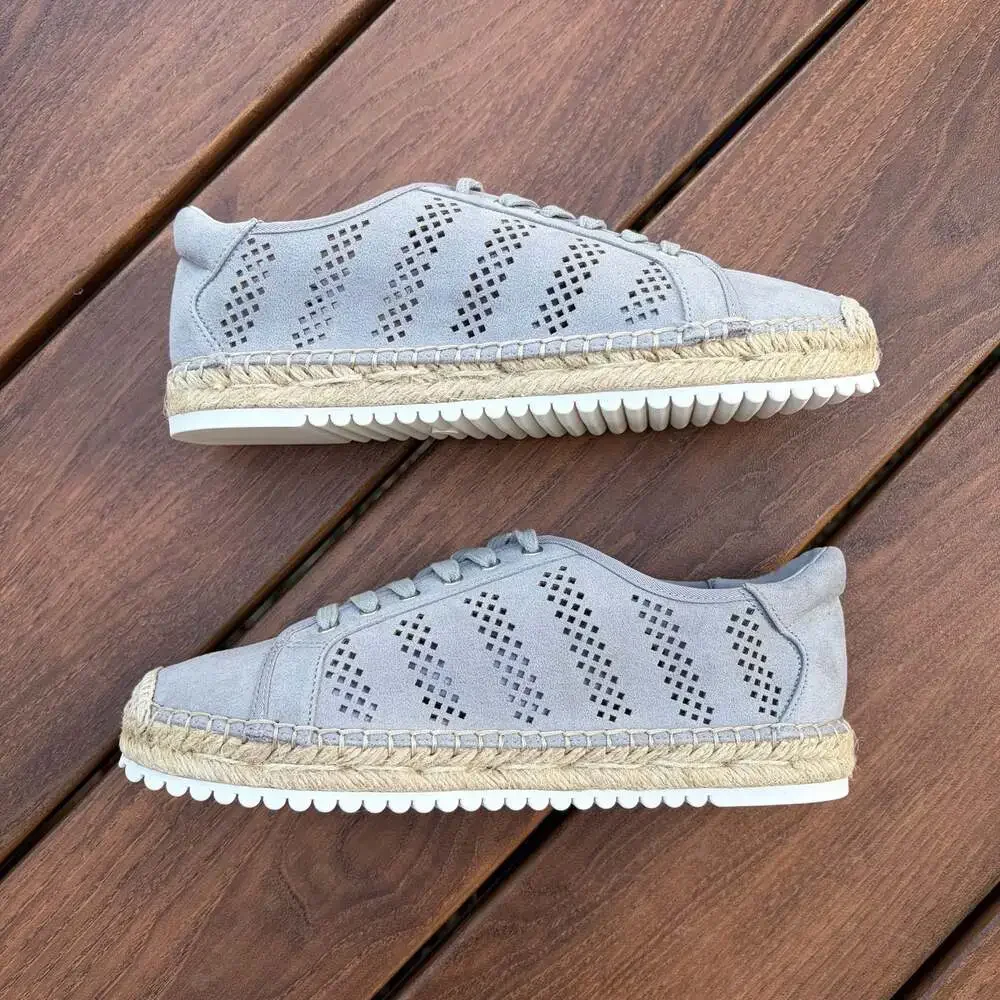New Marc Fisher Baila Perforated Lace-Up Espadrille Sneakers Grey Size 8